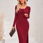 Lace-Up Long Sleeve Slit Dress