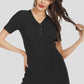 Buttoned Short Sleeve V-Neck Knit Dress