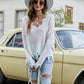Plaid Frayed Trim V-Neck Sweater
