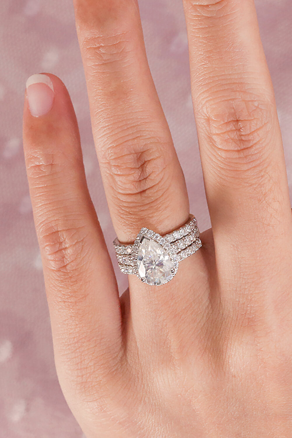 3-Piece 14K White Gold Pear Shape 2.5 Carat Moissanite Ring Set