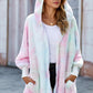 Fleece Hooded Open Front Jacket with Pockets