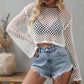 Openwork Flare Sleeve Cropped Cover Up