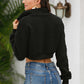 Half Zipper Turn-Down Collar Plush Crop Sweatshirt