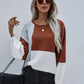 Color Block Tie-Back Dropped Shoulder Knit Pullover
