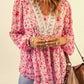 Floral Lace Trim Balloon Sleeve Blouse