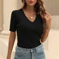 V-Neck Short Sleeve Knit Top