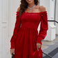 Off-Shoulder Smocked Ruffle Hem Dress