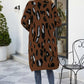 Animal Print Ribbed Trim Open Front Cardigan