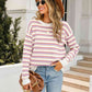 Striped Round Neck Dropped Shoulder Knit Top