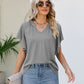 Notched Neck Flutter Sleeve Tee
