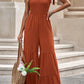 Tie-Shoulder Smocked Tiered Jumpsuit