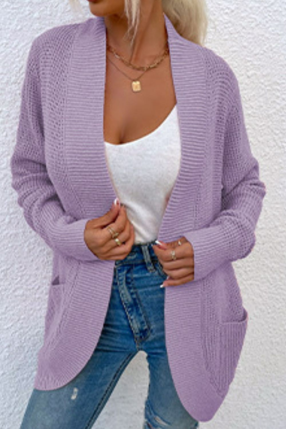 Ribbed Trim Longline Cardigan with Pockets