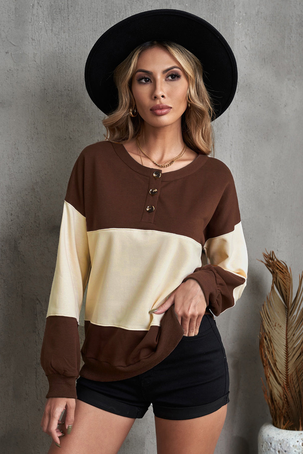 Color Block Quarter-Snap Sweatshirt