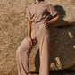 Zip Up Short Sleeve Collared Jumpsuit