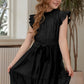 Girls Tie-Waist Frill Neck Flutter Sleeve Tiered Dress