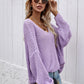 Rib-Knit Drop Shoulder V-Neck Pullover Sweater