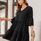 V-Neck Three-Quarter Flounce Sleeve Tiered Dress