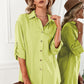 Solid Button Up Drop Shoulder Blouse
