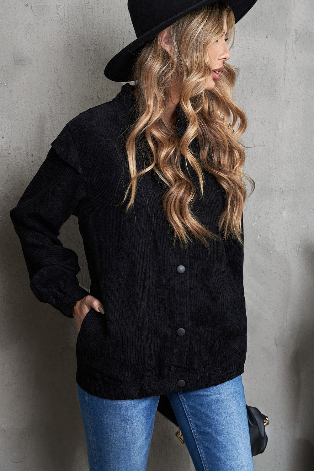 Snap Front Shoulder Detail Corduroy Shacket