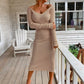 Ribbed V-Neck Midi Sweater Dress