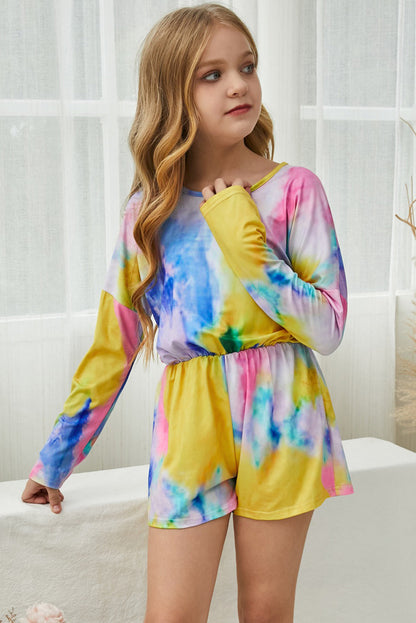 Girls Tie-Dye Round Neck Romper