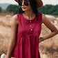 Cutout Round Neck Buttoned Tank Top