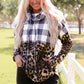 Leopard Plaid Cowl Neck Sweatshirt