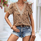Animal Print V-Neck Petal Sleeve Blouse