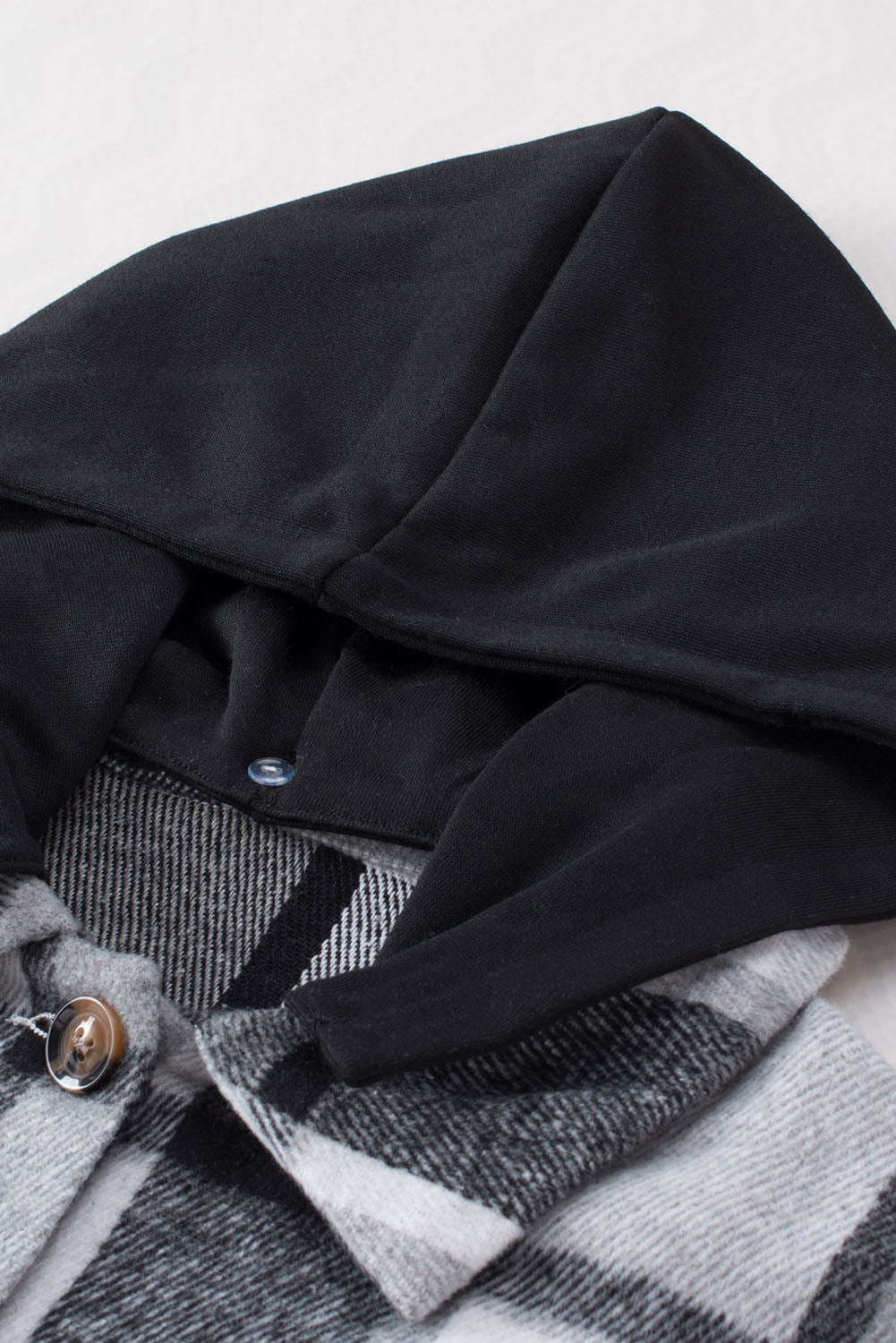 Plaid Button Front Brushed Hooded Jacket
