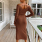 Ribbed V-Neck Midi Sweater Dress