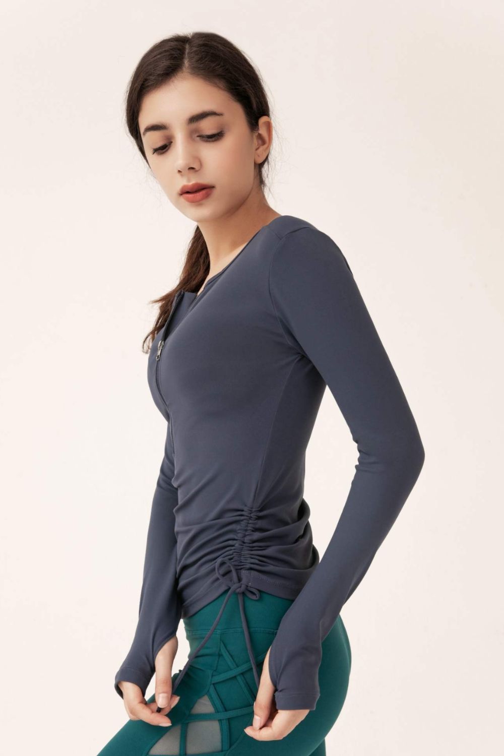 Half-Zip Drawstring Long Sleeve Sports Top