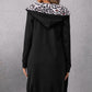 Leopard Spliced Drawstring Zip Up Hoodie Dress