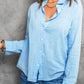 Textured Button Front Curved Hem Shirt
