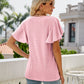 Eyelet Flutter Sleeve Round Neck Top