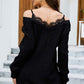 Spliced Lace Cold-Shoulder Tunic Sweater