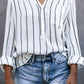 Striped V-Neck High-Low Shirt with Breast Pocket