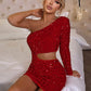 Sequin Cutout One-Shoulder Mini Dress