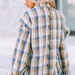 Plaid Raw Hem Dropped Shoulder Johnny Collar Shirt
