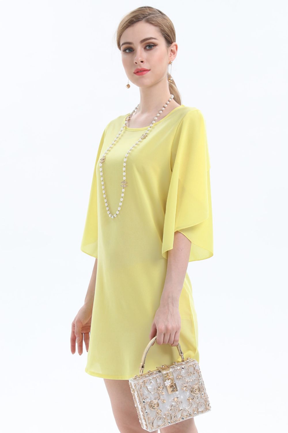 Round Neck Half Flutter Sleeve Tunic Blouse