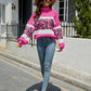 Striped Leopard Turtleneck Dropped Shoulder Sweater