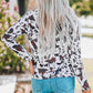 Cow Print Keyhole Long Sleeve Top