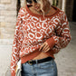 Leopard Boat Neck Ribbed Trim Dropped Shoulder Sweater