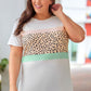 Plus Size Printed Contrast Round Neck Tee Shirt