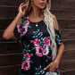 Floral Cold-Shoulder Round Neck Top