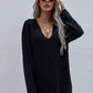 V-Neck Rib-Knit Drop Shoulder Tunic Sweater