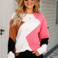 Color Block Ribbed Trim Round Neck Sweater