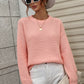 Drop Shoulder Round Neck Ribbed Cuff Sweater