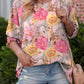 Floral Round Neck Three-Quarter Sleeve Top