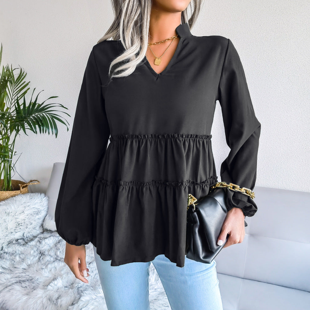 Frill Trim Balloon Sleeve Babydoll Top