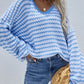 Striped Drop Shoulder V-Neck Pullover Sweater